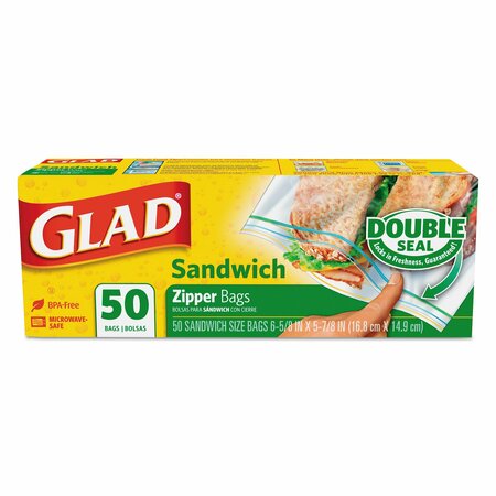 GLAD Sandwich Zipper Bags, 6.63" x 8", Clear, PK600 PK 57263